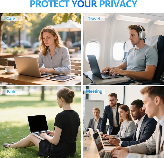 4-Way Laptop Privacy Screen Shield 13.3 Inch, Removable 16:9 Aspect 360° Privacy Filter Screen Protector for 13.3 Inch Laptop Computer, Anti Glare Blue Light Slide Mount Tabs Cover for Generic Laptop