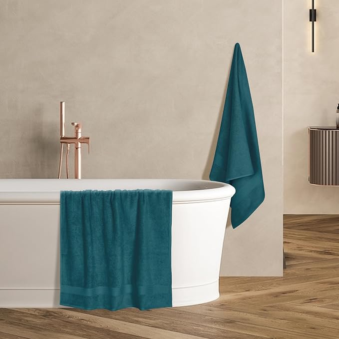 GLAMBURG Premium Cotton 4 Pack Bath Towel Set - 100% Pure Cotton - 4 Bath Towels 27x54 - Ideal for Everyday use - Ultra Soft & Highly Absorbent - Teal