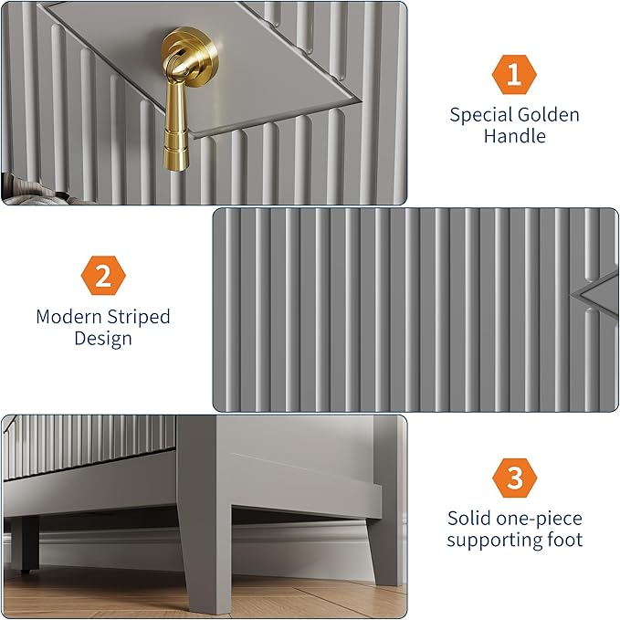 GarveeHome Fluted Dresser for Bedroom, 54 Inch Wide 7-Drawer Wood Dresser, Modern Chest of Drawers, Storage Organizer Cabinet for Living Room, Hallway, Entryway, Grey