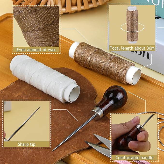 JUPEAN Book Binding Kits 24 Pcs Bookbinding kit Bookbinding Supplies with Bone Folders Tool Binding Ribbon Waxed Thread for Beginners