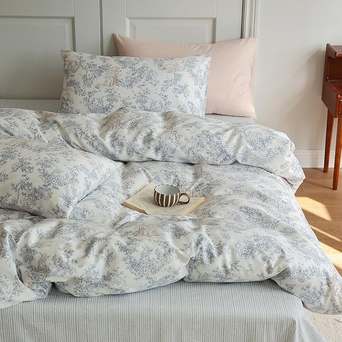 LifeTB Vintage Garden Floral Duvet Cover Queen Cozy Cotton Botanical Flower Bedding Set Queen Vintage Boho Cabin Floral Comforter Cover Country Style Cottagecore Duvet Cover Queen Bedding Set