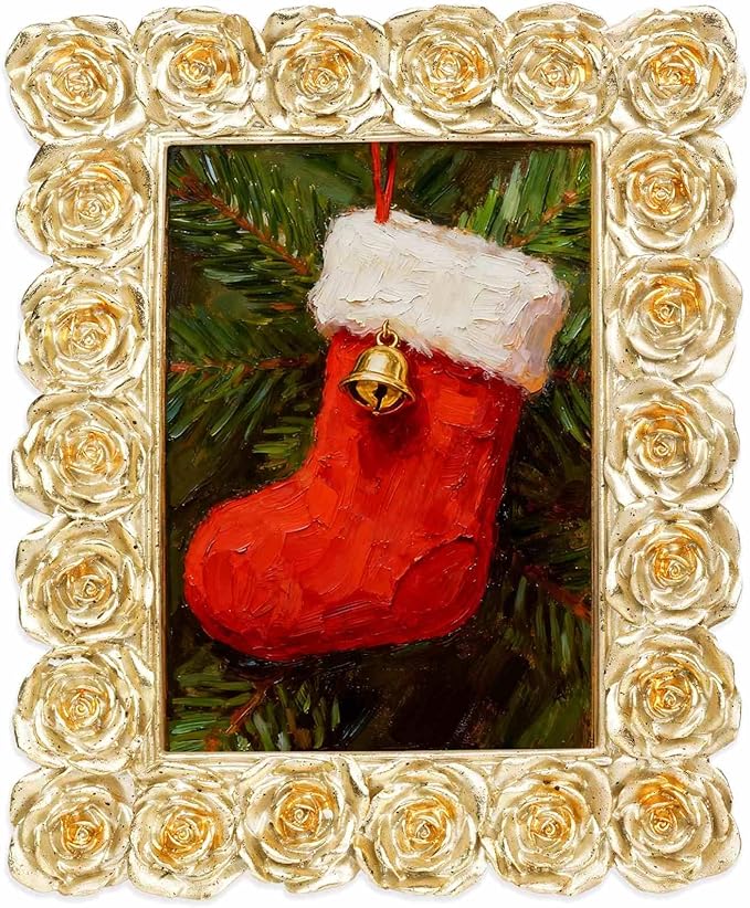 Rose 4x6 Picture Frame, Gold Vintage Antique Picture Frames with Glass Front, Elegant Retro Carved Ornate Photo Frame, Resin Photo Frames for Tabletop or Wall Hanging, Vertical or Horizontal Photos Display