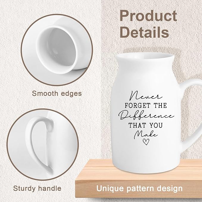 Thank You Gifts for Women Coworker Friend, Small Ceramic Flower Vase, Inspirational Farewell Going Away Funny Coffee Mug Gifts for Boss Mentor Manager Teacher Nurse Office Desk Decor (No Plants)