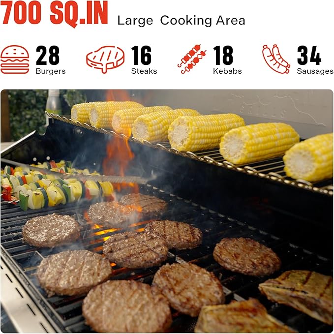 Monument Grills 4+2 Burner 72,000 BTUs Propane Gas Grill 700 sq.in. Stainless Steel Grill Built-In Thermometer, with two Side Burners