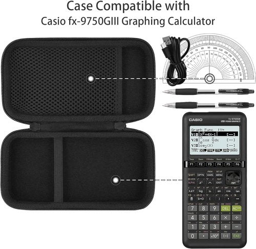 co2CREA Hard Case for Casio Graphing Calculators - Portable Black Storage with Mesh Pocket for Accessories
