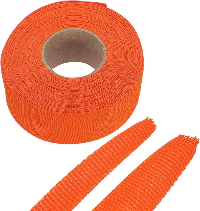 MECCANIXITY Braided Cable Sleeves Heat Shrinkable Fabric Sleeving, 1 3/8" 40ft Orange 2:1 Ratio Heat Shrinkable Cord Protector for Harness Cable, Network Cable Protection, Cable Management