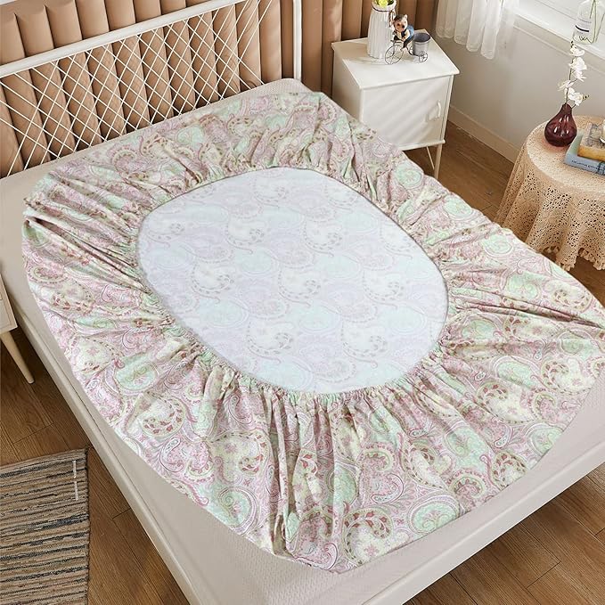 FADFAY 4 Piece Pink Paisley Bed Sheet Set Luxury Bedding Sets Designer Bedding Collections 800 Thread Count 100% Egyptian Cotton Deep Pocket-California King Size