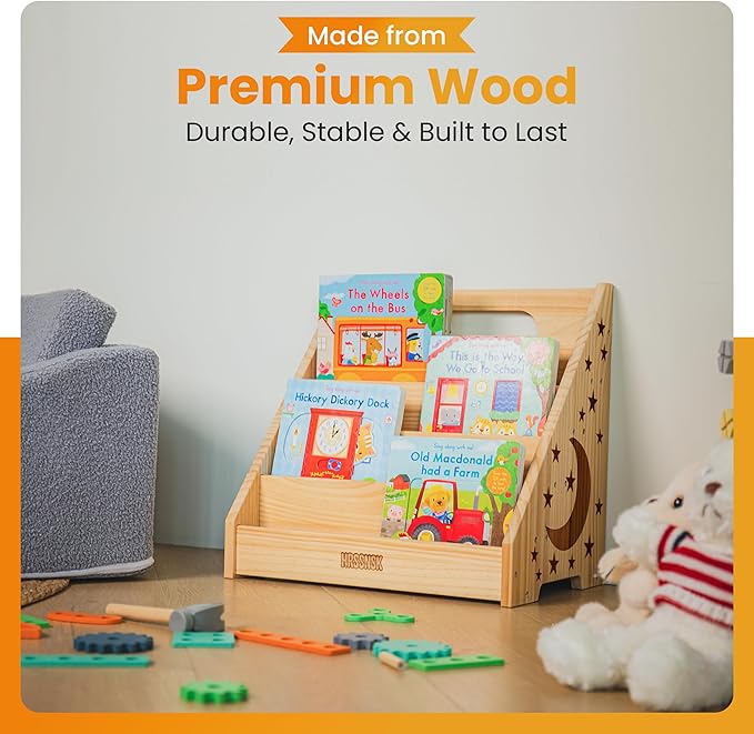 Montessori Baby Bookshelf, Front-Facing Wooden Kids & Toddler Bookshelf, Nursery Book Organizer for Playroom