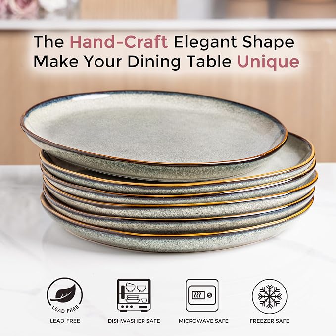 AmorArc Ceramic Dinnerware Sets,Handmade Reactive Glaze Stoneware Plates and Bowls Sets,Highly Scratch Resistant | Dishwasher & Microwave Safe Dishes Set,Service for 6 (18pc)