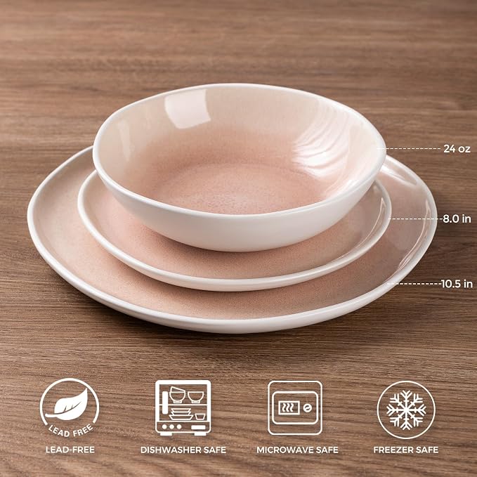 AmorArc Ceramic Dinnerware Sets,Handmade Reactive Glaze Stoneware Plates and Bowls Sets,Highly Scratch Resistant | Dishwasher & Microwave Safe Dishes Set,Service for 6 (18pc)