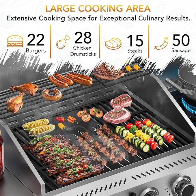 Electactic G41 Pro BBQ Grill,Heavy-Duty Stainless Steel Gas Grill, 4 Burner Gas Grill with Side Burner,42000 BTU Propane Grill for Outdoor Cooking,Barbecue,Garden and Patio Backyard