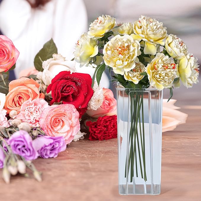 Asking 6 Pack Tall Square Acrylic Flower Vase, Clear Plastic Centerpiece Vases for Table, 4" x 4" x 9"