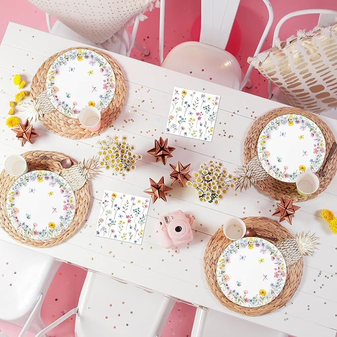 40 Pcs Wildflower Plates and Napkins Party Supplies, Spring Floral Paper Plates and Napkins Disposable Tableware Set for Picnic Wedding Birthday Baby Shower Tea Party Serve 20 (Wildflower)