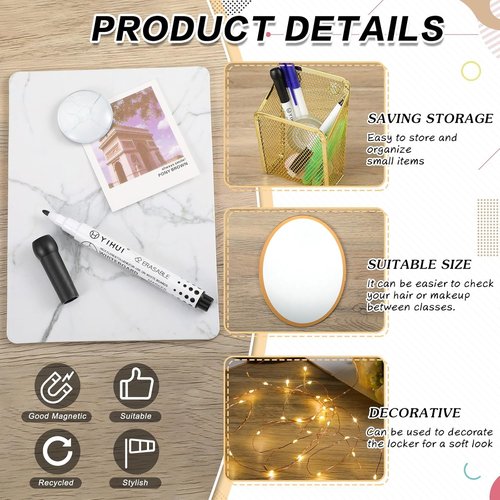 Honoson Locker Organizer Kit - 13 Pcs Marble Print Whiteboard, Plush Rug, Magnetic Cup & More
