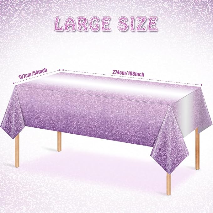 1 Pack Ombre Purple Plastic Tablecloth for Parties, Gradient Pastel Purple Disposable Tablecloths for Rectangle Tables, Sprinkle Table Cover for Wedding Birthday Anniversary Party, 54 x 108Inch