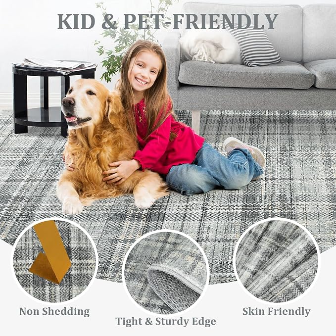 2x10 Runners for Hallway Non Slip Washable Kitchen Rugs, Farmhouse Tartan Plaid Area Rug Soft Low Pile Stain Resistant Indoor Carpet Runners for Entryways, Living Room