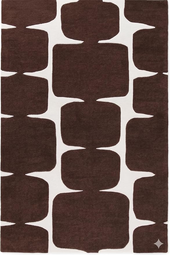 Restoration and Renovation Modern Wool Area Rug - Contemporary Abstract Geometric Design, Thick & Soft Hand-Tufted Carpet - Ideal for Indoor Decor in Living Room, Bedroom (Brown, 3' x 5')