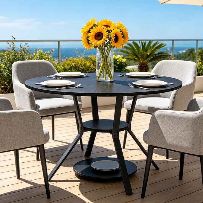 Wildhome Round Dining Table for 2-4, 43 Inch Dining Room Kitchen Table with 1-Tier Storage Shelf, Modern Farmhouse Dinner Furniture with Adjustable feet,Oval Circle(43in-Black)
