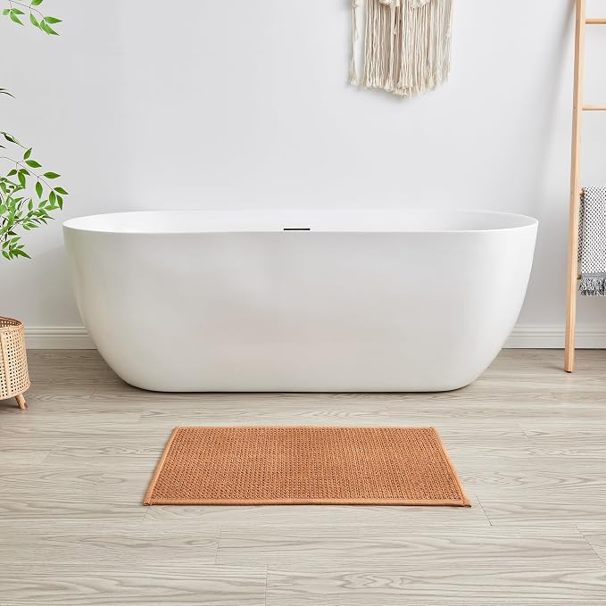 Douceur Chenille Waffle mat with Patented noslip Backing, Acrylic Blend Chenille Absorbent Bathroom Rugs, Cushioned mesh Backed Bath Rug Machine Washable, 18" x 32", Brown
