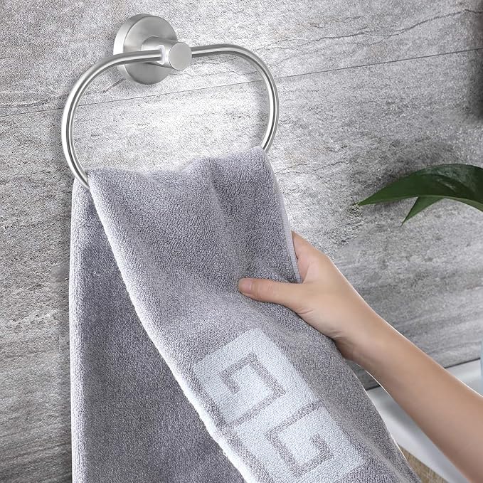 Silver Bathroom Accessories Set, 7 Pieces Silver Towel Bar Bathroom Hardware Set, 24 Inch Towel Racks for Bathroom, SUS304 Stainless Steel Bathroom Towel Holder Toilet Paper Holder Wall Mounted