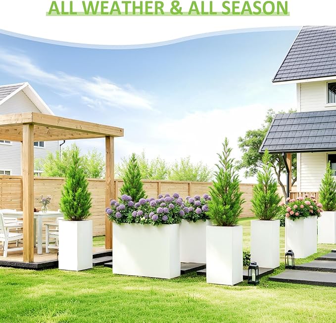 Set of 2 Outdoor Planters 38"W x 10.2"D x 30"H- Tall Rectangular Planters for Outdoor Patio/Porch, All-Weather with Anti-dumping Kit, Durable Galvanized Steel, Modern Design for Plants, Flower