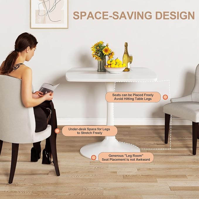 Recaceik Square Dining Table for 2-4 Person, 32 Inches Tulip Kitchen Table with Pedestal Base for Kitchen & Dining Room Table, Mid-Century Modern in Tulip Tables w/0.71" Thickened Desktop, White