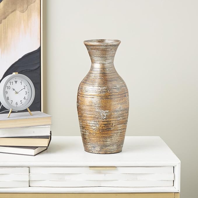 Deco 79 Bamboo Wood Decorative Vase Antique Inspired Pot Centerpiece Vase, Vase for Home Decoration 8" x 8" x 18", Brown