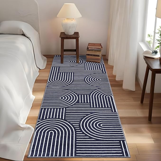 GAOMON Washable 2x6 Abstract Lines Rug Runners Non Slip Bathroom Rugs Non Shedding Blue Rug Low Pile Soft Bedside Rugs Modern Rainbow Runner for Hallway Porch Laundry Room Dining Table Under, Blue
