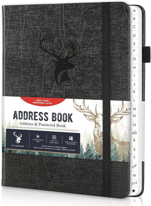 Regine Switzerland Address Book - Large Print Hardcover with Alphabetical Tabs | 5'' x 7.6'' (Black)