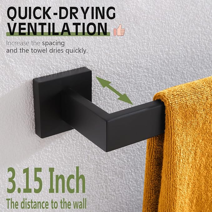 KOKOSIRI 16-Inch Single Towel Bar, Bathroom Kitchen Towel Holder, Wall Mounted SUS304 Stainless Steel Towel Rack, Matte Black, B4003BK-L16