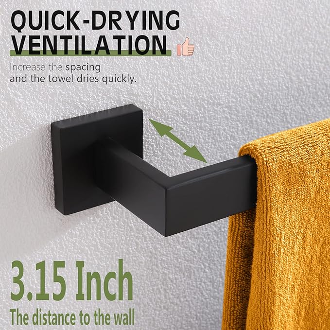 KOKOSIRI 12-Inch Single Towel Bar, Bathroom Kitchen Towel Holder, Wall Mounted SUS304 Stainless Steel Towel Rack, Matte Black, B4003BK-L12