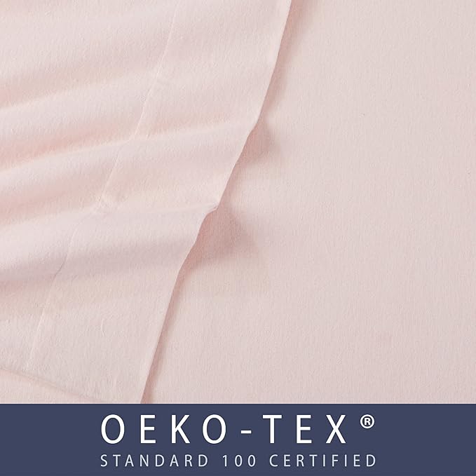 Market & Place 100% Turkish Cotton Flannel Sheet Set | 4 Piece Deep Pocket Solid Cozy Winter Bed Sheets | Double Brushed for Extra Softness & Comfort | Chalet Collection (King, Blush Pink)
