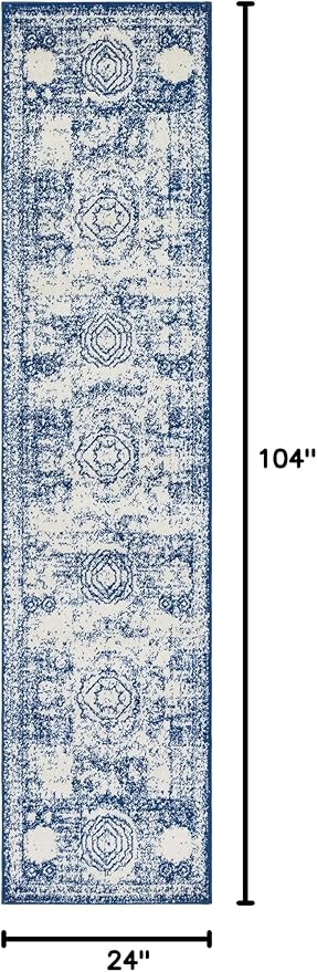 Unique Loom Bromley Collection Area Rug - Wells (2' x 8' 8" Runner, Ivory and Blue/ Ivory)