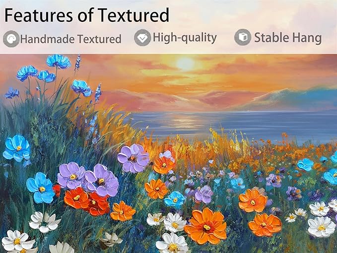 Ardemy Landscape Wall Art for Living Room Extra Large Wildflower Pictures Wall Decor Coastal Sunset Floral Canvas Textured Bedroom Flower Paintings Artwork Home Office, 48"x24"