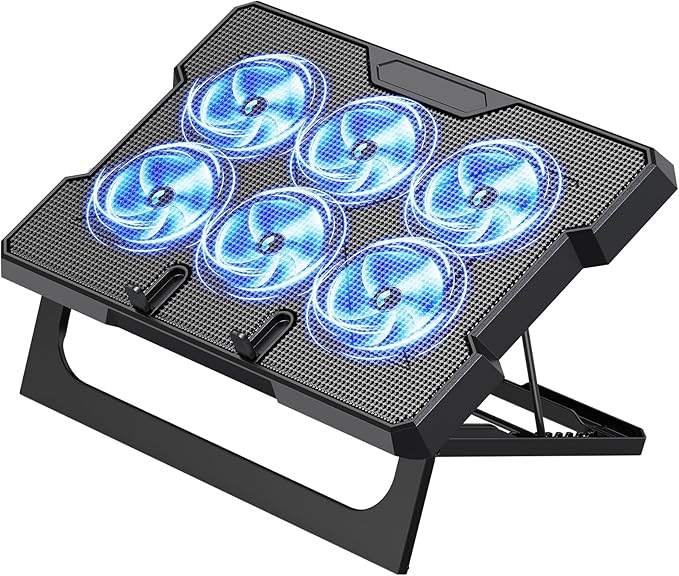 MOKURU Laptop Cooling Pad, Laptop Cooler with 6 Quiet Fans Up to 17.3 Inch Heavy Notebook Cooler Stand, 8 Levels of Tilt, Two Levels of Height Adjustable (Black)