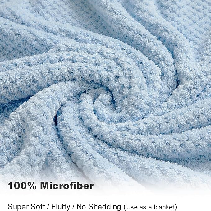 8-Piece Bath Towel Set, 2 Extra Large Bath Towel Sheets, 2 Hand Towels and 4 Washcloths - Highly Absorbent Quick Dry Microfiber,Ultra Soft Towel Set for Bathroom, Waffle Weave Design, Pack of 8(Blue)
