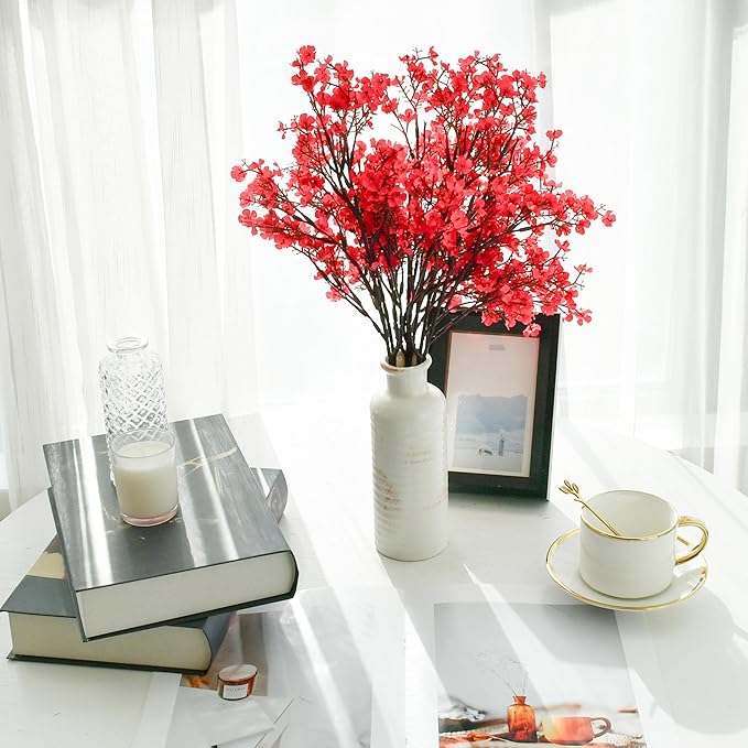 Mandy's Hot Pink Artificial Baby’s Breath European Flowers 6 Bundles Silk Gypsophila with Bendable Stems for Fall Thanksgiving & Christmas Centerpiece Wedding Decor and Table Arrangements