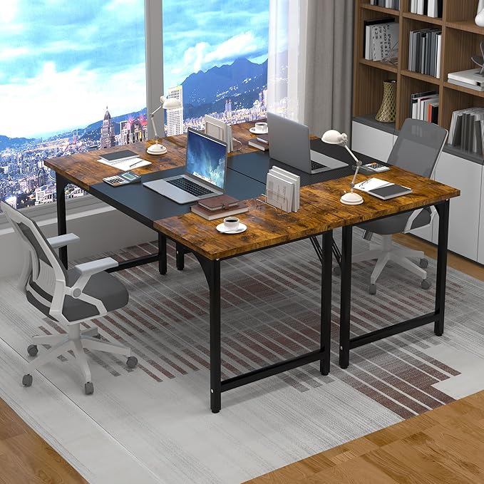 47inch Computer Desk with Deeper Carbon Fiber Desktop, Gaming Office Desk with Sturdy Metal Frame,Home Office Desk for Gaming, Working, Studying, Rustic Brown