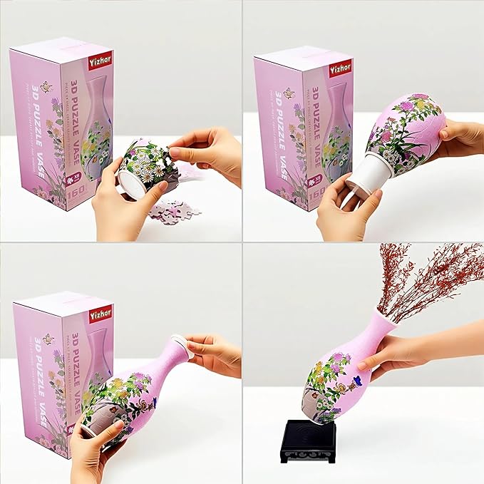 3D Puzzle Vase, 160 Curved Pieces DIY Flower Vase Craft Kit & 3D Puzzles for Adults, Creative Jigsaw Art Project Home Décor Centerpiece, (A-Chrysanthemum Garden)