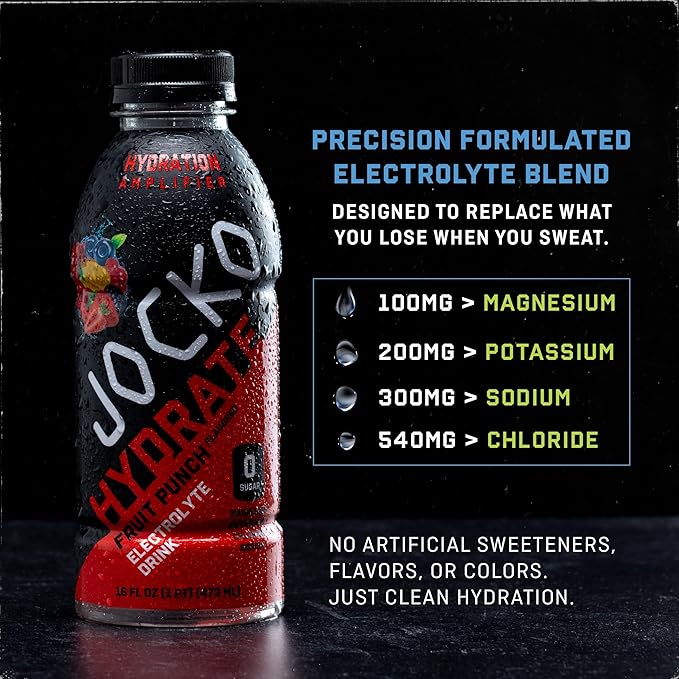 Jocko Fuel Hydrate Electrolyte Drinks - Sports Drink Hydration Amplifier, Thirst Quencher - Scientifically Formulated Electrolyte Blend Fruit Punch Flavor 16 Oz (12 Pack)