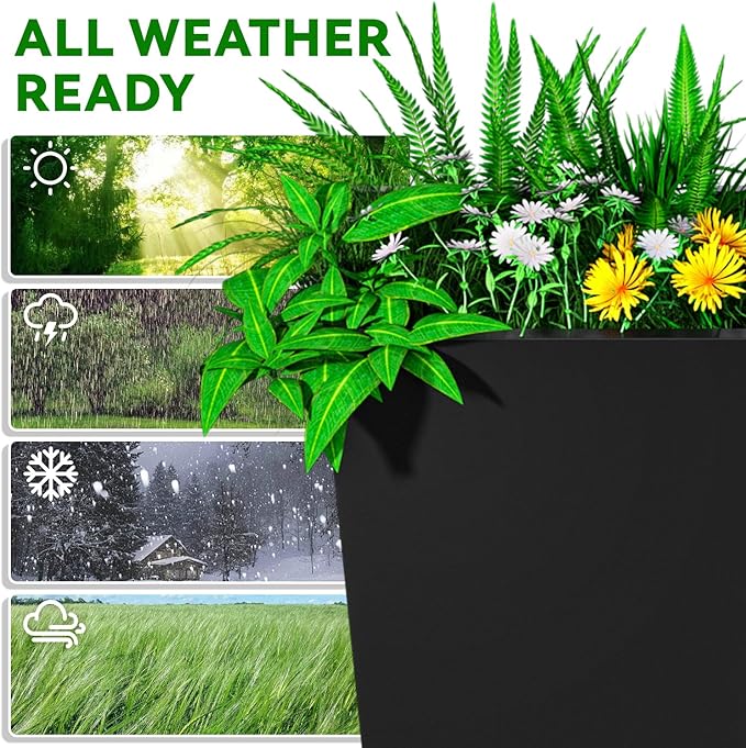 Metal Planter 2 Pack, 15L x 15W x 30H, Heavy Duty Tall Planters for Outdoor Plants, Black Planters with Removable Insert Shelf, Large Planters with Drainage Holes for Porch, Patio, Black
