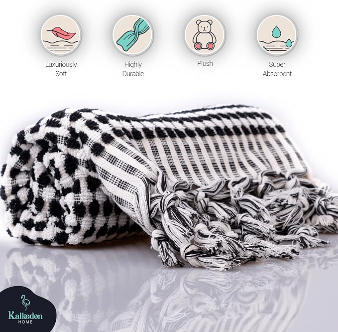 Organic Turkish Cotton Hand Towels for Bathroom | Oversized - 17 x 35 Inches | Large Soft Plush Fluffy Highly Absorbent Towels for Kitchen, Hand and Face (Black, Hand Towel)