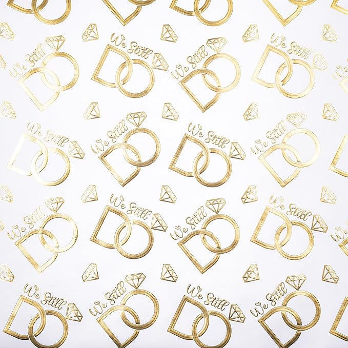 RUSPEPA Anniversary Wrapping Paper Roll, Mini Roll, Gold Foil We Still Do Design with Wedding Ring, Elegant Gift Wrap for Wedding, Anniversary, Engagement, Bridal Shower, 17 Inches x 16.4 Feet