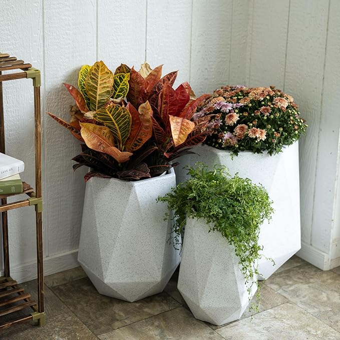 Beuta Large Planters for Outdoor Plants - Set of 3, 15.5/18/20 Inches Outdoor Planters for Porch - Tall Planter for Outdoor & Indoor Plants | Large Indoor Plant Pot- USA Made - Limewash