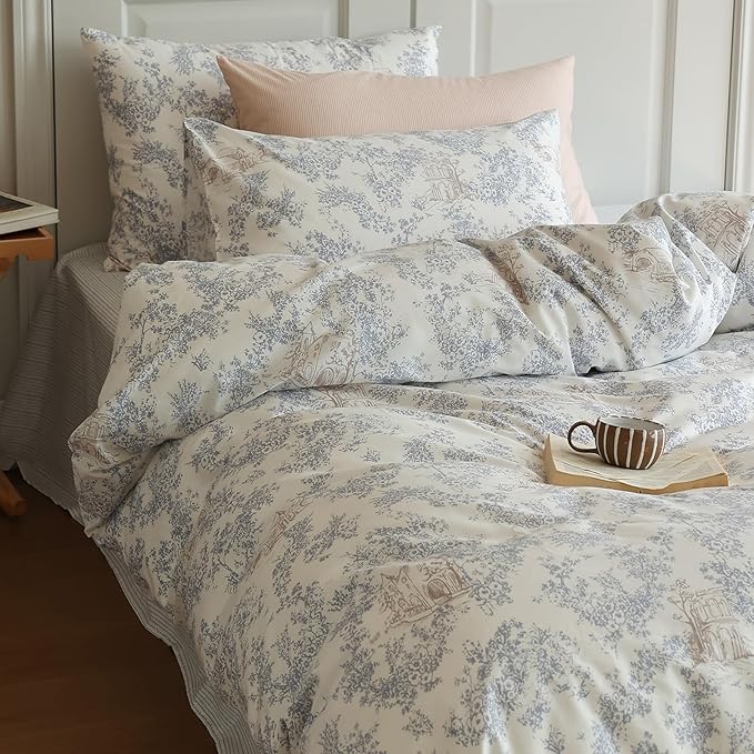 HighBuy Vintage Flower Girls Duvet Cover Full Size Cozy Cotton Garden Floral Duvet Cover Chic Bedding Set Full Lightweight Soft Boho Floral Comforter Cover Full with 2 Pillowcases All Season