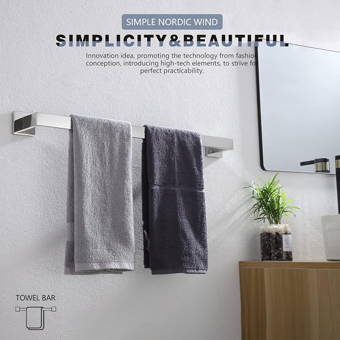 KOKOSIRI 20-Inch Single Towel Bar, Bathroom Kitchen Towel Holder, Wall Mounted SUS304 Stainless Steel Towel Rack, Polished Chrome, B4003CH-L20