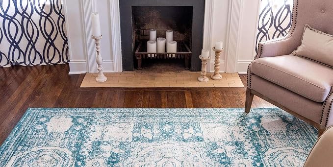 Unique Loom Bromley Collection Area Rug - Wells (4' 1" x 6' 1" Rectangle, Turquoise/ Ivory)