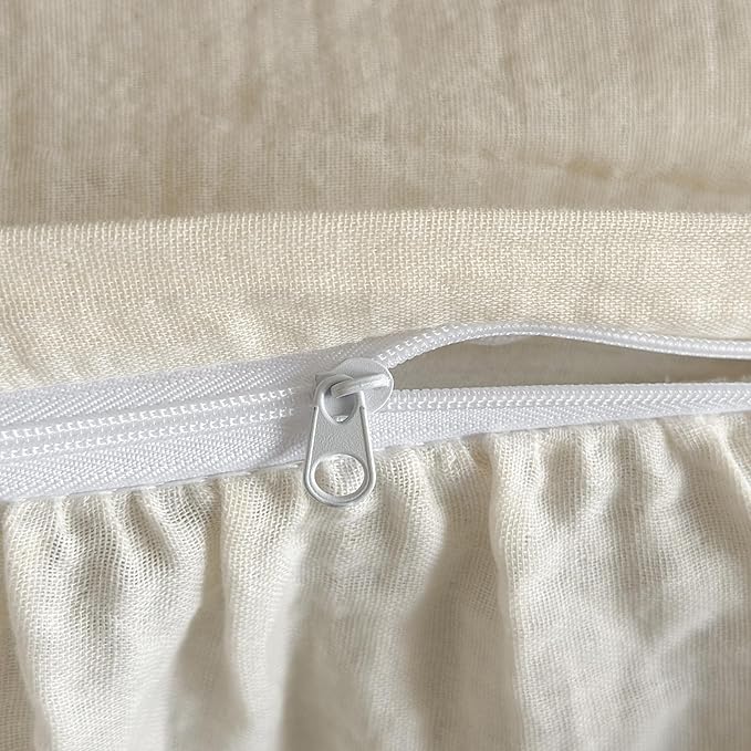 VM VOUGEMARKET Muslin Cotton Duvet Cover Set King Shabby Watercolor Duvet Cover with Ruffles Soft Linen Like Gauze Comforter Cover with Zip Closure and Corner Ties- 104"x90"