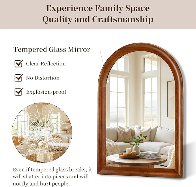 Tanmicoshomy Wood Bathroom Mirror for Wall 24x36 Inch,Rustic Wall Mirrors with Tempered Glass for Living Room, Bedroom or Entryway(Walnut)