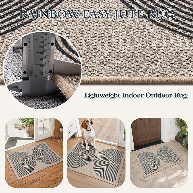 Lahome Enfys Rainbow Easy Jute Rug, 20"x32" Front Door Welcome Mat Non Slip Entry Way Rugs Indoor, Farmhouse Nature Washable Non Shedding Low Pile Floor Carpet for Porch